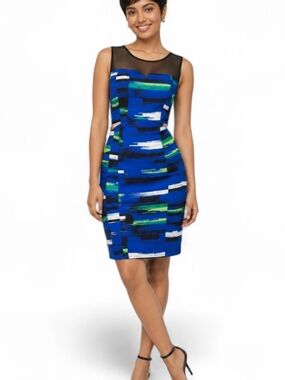 XOXO Blue Abstract Mesh Illusion Bodycon Dress Large NWT